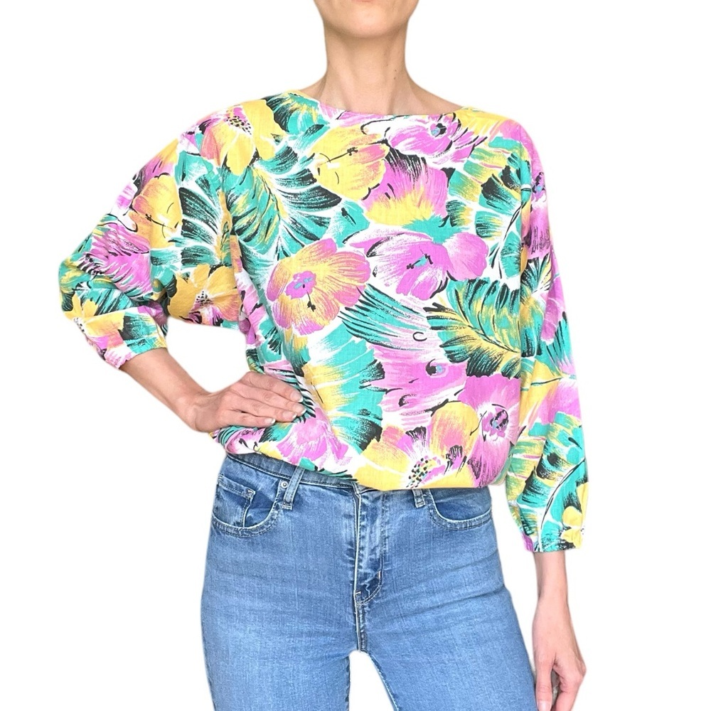 Colorful 100% Cotton Vintage Floral Tunic Blouse
